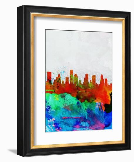 Houston Watercolor Skyline-NaxArt-Framed Art Print