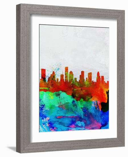 Houston Watercolor Skyline-NaxArt-Framed Art Print