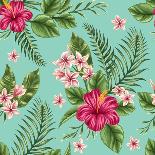 Floral Seamless Pattern with Pink Roses on Green Background-hoverfly-Art Print