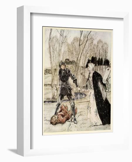 How Beaumains Defeated the Red Knight and Always the Damsel Spoke Many Foul Words Unto Him-Arthur Rackham-Framed Giclee Print