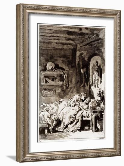 How Does the Spirit Come to Girls (La Fontaine's Tale), 1795 (Engraving)-Jean-Honore Fragonard-Framed Giclee Print