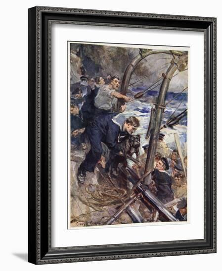 How Norah the Bulldog Was Saved from the Sinking Battleship-Cyrus Cuneo-Framed Giclee Print