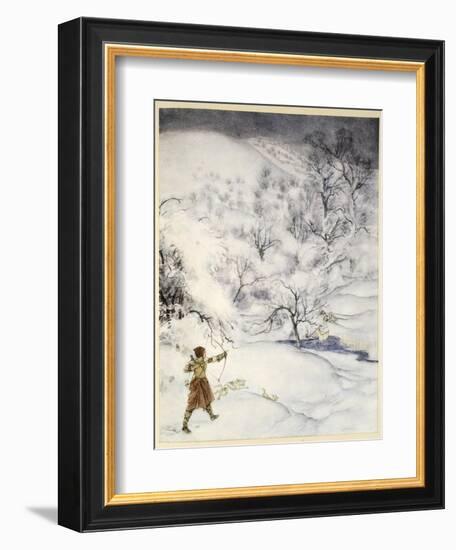 How Sir Launcelot Was Shot by a Gentlewoman Hunting-Arthur Rackham-Framed Giclee Print