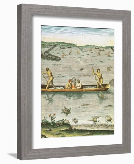 How the Indians Catch Their Fish, from "Admiranda Narratio..."-John White-Framed Giclee Print