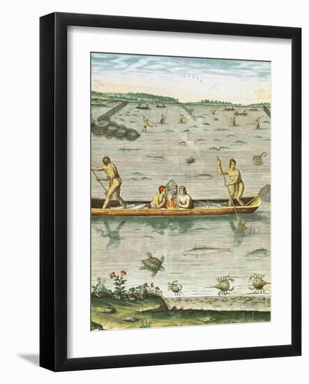 How the Indians Catch Their Fish, from "Admiranda Narratio..."-John White-Framed Giclee Print