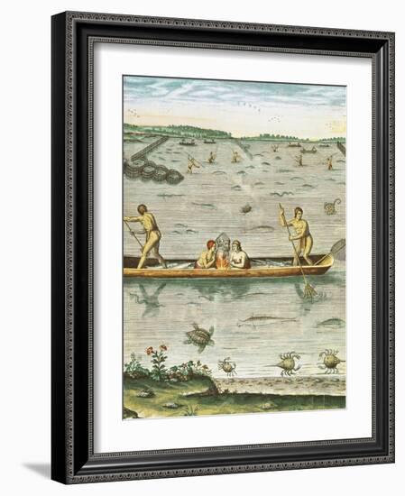 How the Indians Catch Their Fish, from "Admiranda Narratio..."-John White-Framed Giclee Print