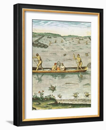 How the Indians Catch Their Fish, from "Admiranda Narratio..."-John White-Framed Giclee Print