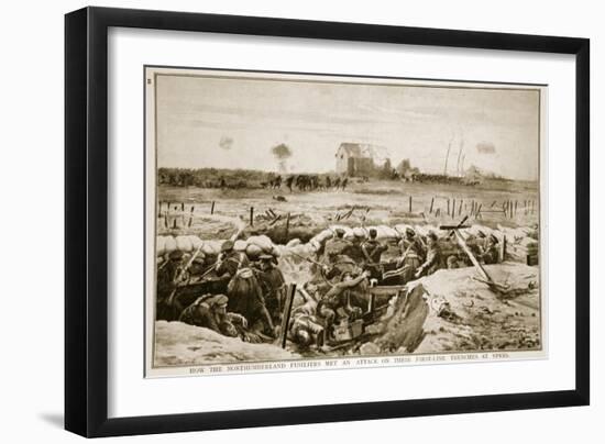 How the Northumberland Fusiliers Met an Attack on their First-Line Trenches at Ypres, 1914-19-null-Framed Giclee Print