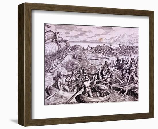 How the Spanish Landed in the Island of Haiti-Theodor de Bry-Framed Giclee Print