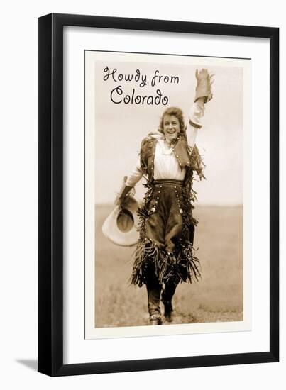 Howdy from Colorado, Cowgirl-null-Framed Premium Giclee Print