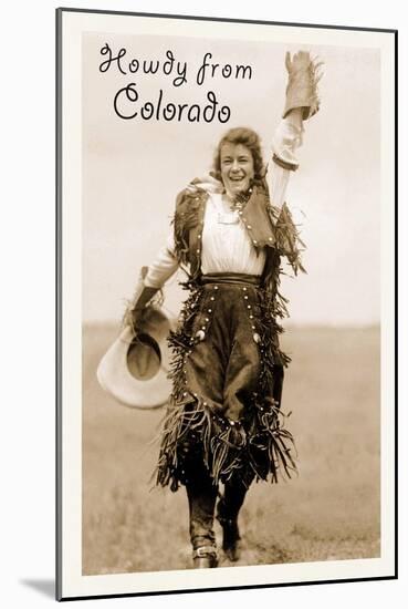 Howdy from Colorado, Cowgirl-null-Mounted Art Print