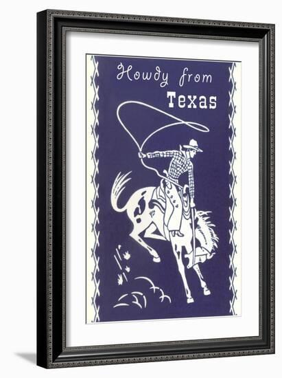 Howdy from Texas, Bucking Bronco-null-Framed Art Print