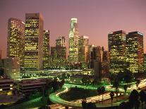 Los Angeles Skyline and Freeway, Illuminated at Night, California, USA-Howell Michael-Photographic Print