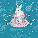 Tea Cups, Teapot, Teaspoons ,Rabbit. Easter Seamless Pattern.-Hrvojka-Art Print