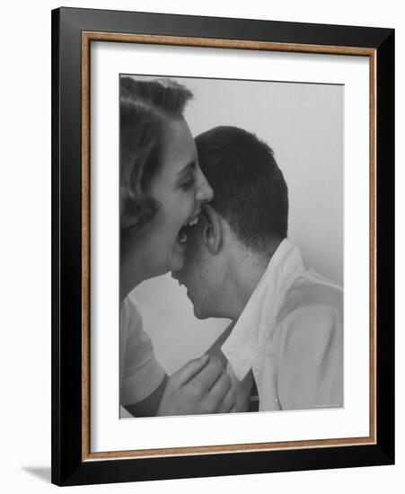 HS Senior Judy Krug Laughs Into Friend's Ear shows Why She Was Considered Most Talkative in School-Gordon Parks-Framed Photographic Print