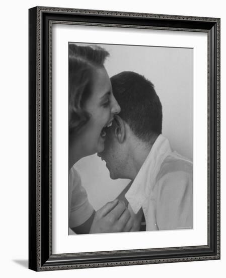 HS Senior Judy Krug Laughs Into Friend's Ear shows Why She Was Considered Most Talkative in School-Gordon Parks-Framed Photographic Print