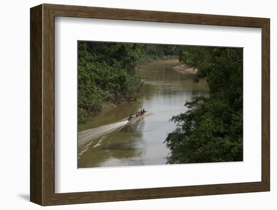 Huaorani Hunters on Tiputini River, Yasuni NP, Amazon, Ecuador-Pete Oxford-Framed Photographic Print