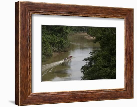 Huaorani Hunters on Tiputini River, Yasuni NP, Amazon, Ecuador-Pete Oxford-Framed Photographic Print