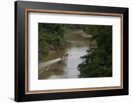 Huaorani Hunters on Tiputini River, Yasuni NP, Amazon, Ecuador-Pete Oxford-Framed Photographic Print
