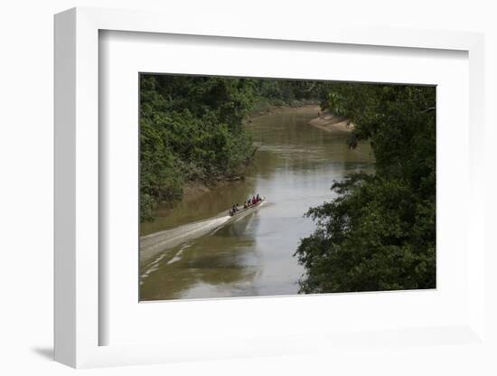 Huaorani Hunters on Tiputini River, Yasuni NP, Amazon, Ecuador-Pete Oxford-Framed Photographic Print