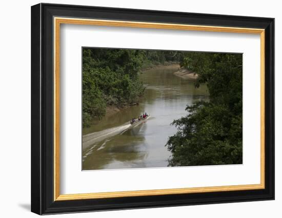 Huaorani Hunters on Tiputini River, Yasuni NP, Amazon, Ecuador-Pete Oxford-Framed Photographic Print