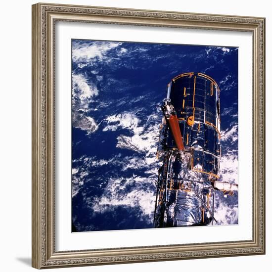 Hubble Space Telescope Above the Earth-null-Framed Photographic Print