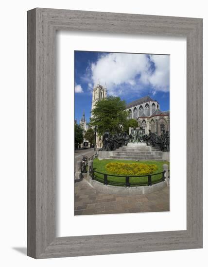 Hubert and Jan van Eyck Monument outside Saint Bavo Cathedral, city centre, Ghent, West Flanders, B-Peter Barritt-Framed Photographic Print