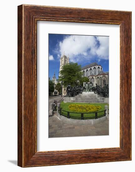 Hubert and Jan van Eyck Monument outside Saint Bavo Cathedral, city centre, Ghent, West Flanders, B-Peter Barritt-Framed Photographic Print