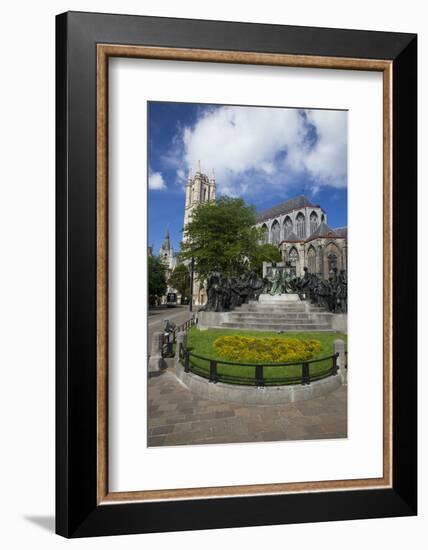 Hubert and Jan van Eyck Monument outside Saint Bavo Cathedral, city centre, Ghent, West Flanders, B-Peter Barritt-Framed Photographic Print