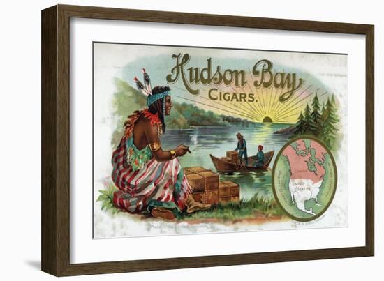 Hudson Bay Brand Cigar Inner Box Label, Native American-Lantern Press-Framed Art Print