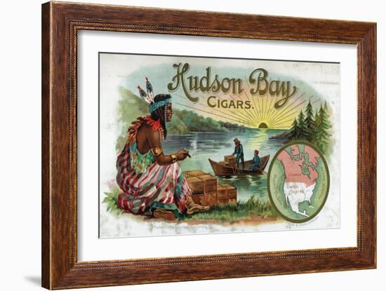 Hudson Bay Brand Cigar Inner Box Label, Native American-Lantern Press-Framed Art Print