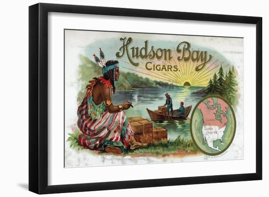 Hudson Bay Brand Cigar Inner Box Label, Native American-Lantern Press-Framed Art Print