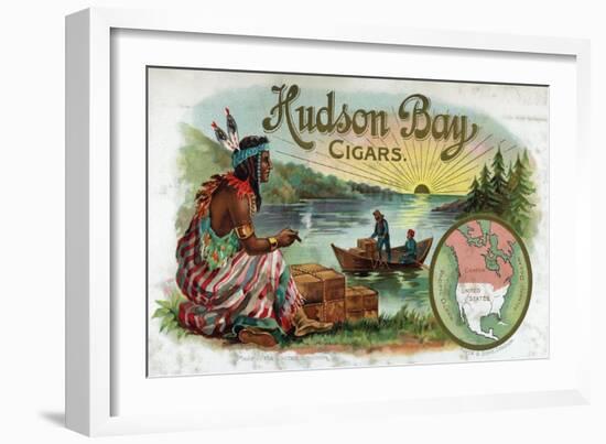 Hudson Bay Brand Cigar Inner Box Label, Native American-Lantern Press-Framed Art Print