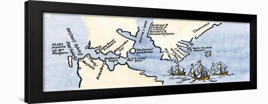 Hudson's Map of His Voyages in the Arctic, Published in 1612-null-Framed Giclee Print