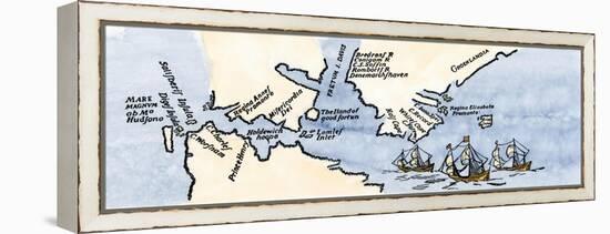 Hudson's Map of His Voyages in the Arctic, Published in 1612-null-Framed Premier Image Canvas