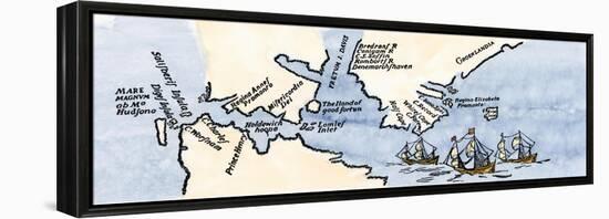 Hudson's Map of His Voyages in the Arctic, Published in 1612-null-Framed Premier Image Canvas