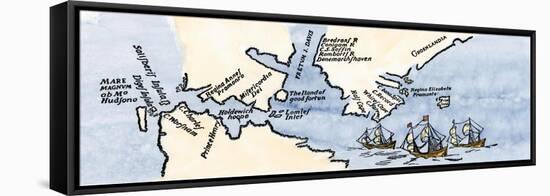 Hudson's Map of His Voyages in the Arctic, Published in 1612-null-Framed Premier Image Canvas