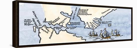 Hudson's Map of His Voyages in the Arctic, Published in 1612-null-Framed Premier Image Canvas