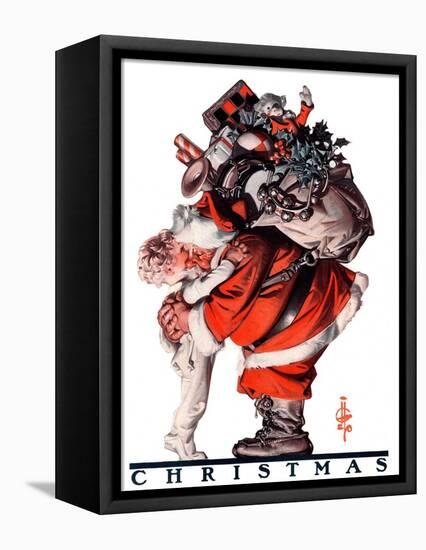 "Hug from Santa,"December 26, 1925-Joseph Christian Leyendecker-Framed Premier Image Canvas