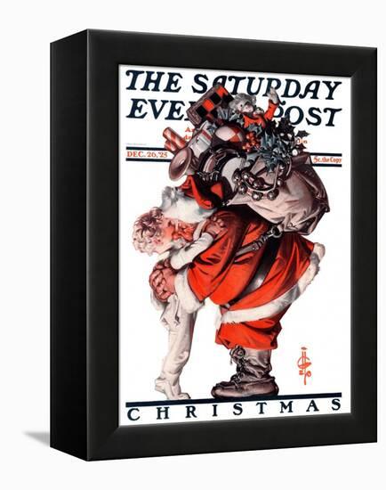 "Hug from Santa," Saturday Evening Post Cover, December 26, 1925-Joseph Christian Leyendecker-Framed Premier Image Canvas