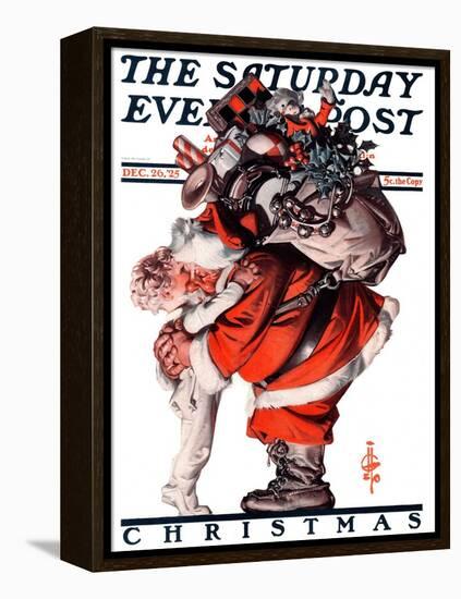 "Hug from Santa," Saturday Evening Post Cover, December 26, 1925-Joseph Christian Leyendecker-Framed Premier Image Canvas