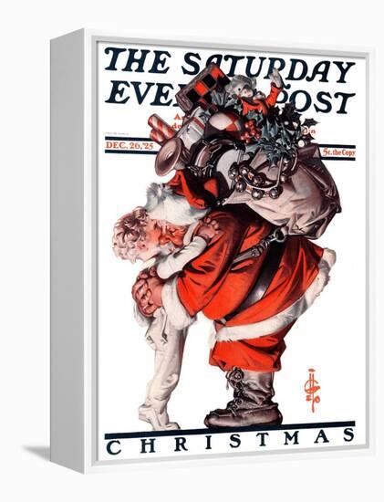 "Hug from Santa," Saturday Evening Post Cover, December 26, 1925-Joseph Christian Leyendecker-Framed Premier Image Canvas