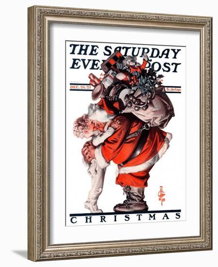 "Hug from Santa," Saturday Evening Post Cover, December 26, 1925-Joseph Christian Leyendecker-Framed Giclee Print