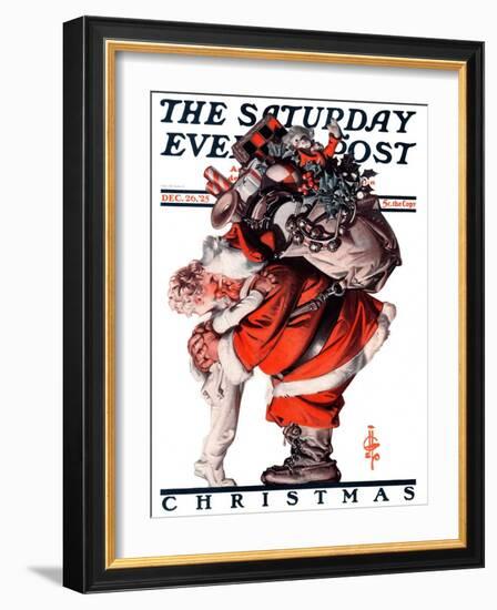 "Hug from Santa," Saturday Evening Post Cover, December 26, 1925-Joseph Christian Leyendecker-Framed Giclee Print