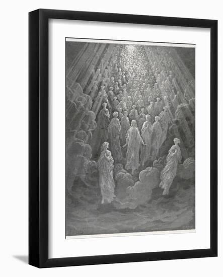 Huge Host of Angels Descend Through the Clouds in Paradise-Gustave Dor?-Framed Photographic Print