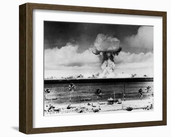 Huge Mushroom Cloud Hangs over Bikini During American Atomic Bomb Test-null-Framed Photographic Print