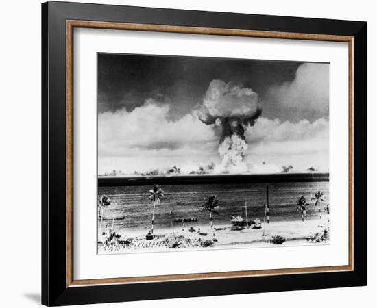 Huge Mushroom Cloud Hangs over Bikini During American Atomic Bomb Test-null-Framed Photographic Print