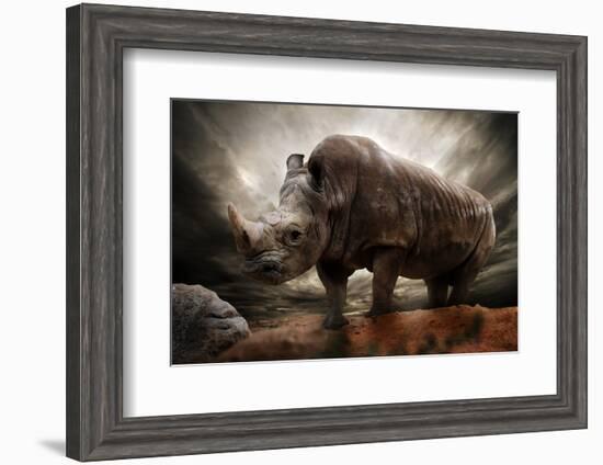 Huge Rhinoceros Against Stormy Sky-NejroN Photo-Framed Photographic Print