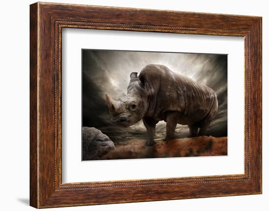 Huge Rhinoceros Against Stormy Sky-NejroN Photo-Framed Photographic Print