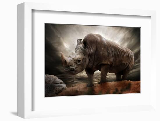 Huge Rhinoceros Against Stormy Sky-NejroN Photo-Framed Photographic Print